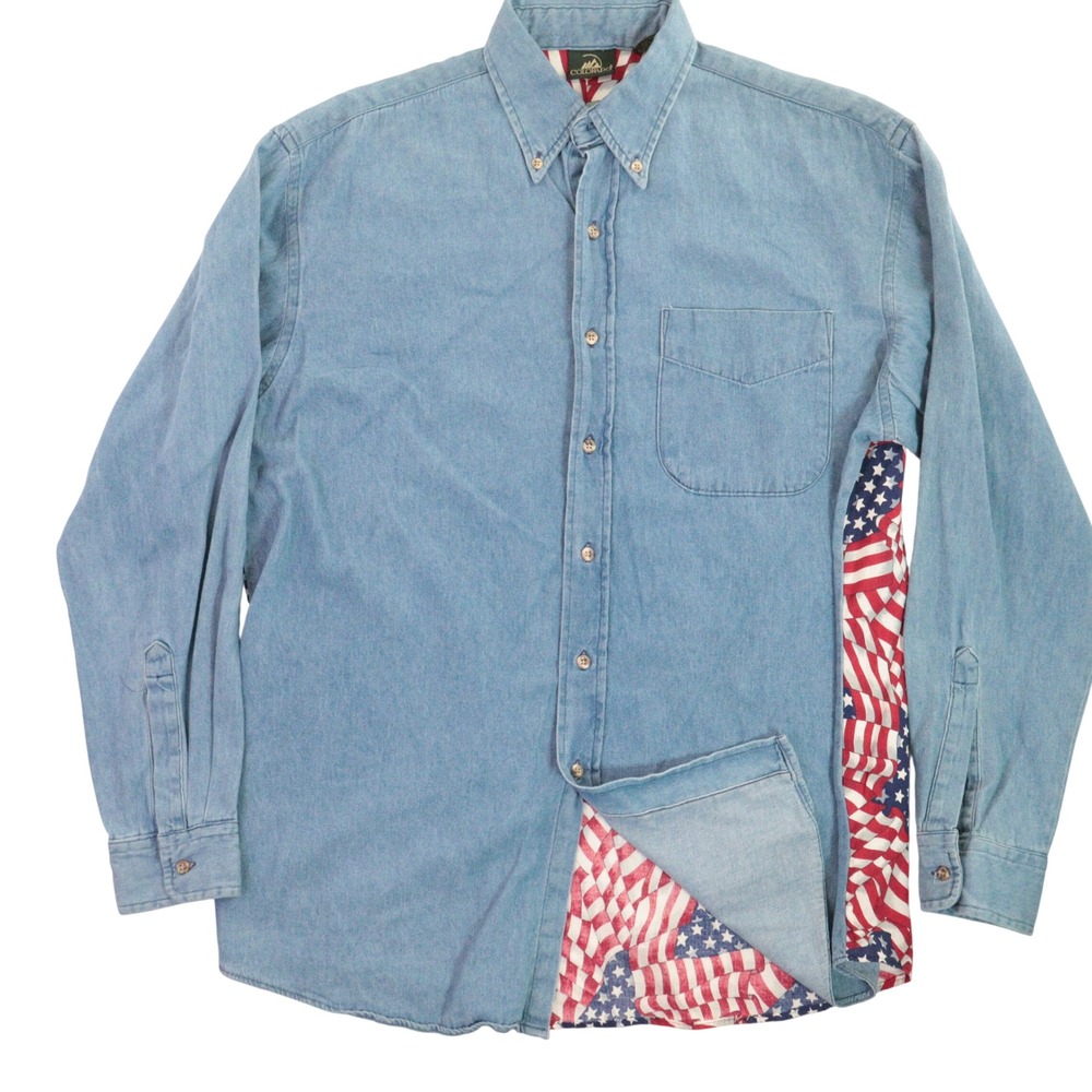 Vtg‎ Colorado Shirt Denim Chambray USA Flag Back Patriotic Americana Blue Men M